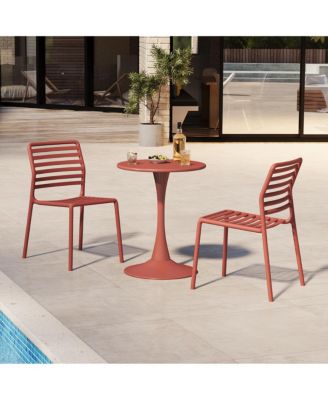 3-Piece Outdoor Metal Round Dining Table Set With Stackable Resin Patio Dining Chairs