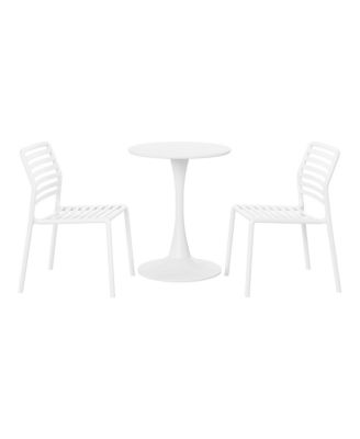 3-Piece Outdoor Metal Round Dining Table Set With Stackable Resin Patio Dining Chairs