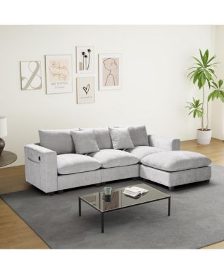 99" Modular Chenille L-Shaped Sectional Sofa and Chaise With USB/Type-C Ports and Side Pockets