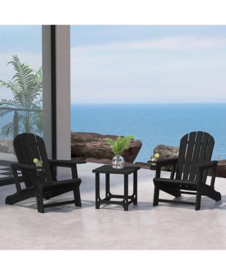 3-Piece HDPE Plastic Adirondack Chairs with 18" Square Side Table Patio Set