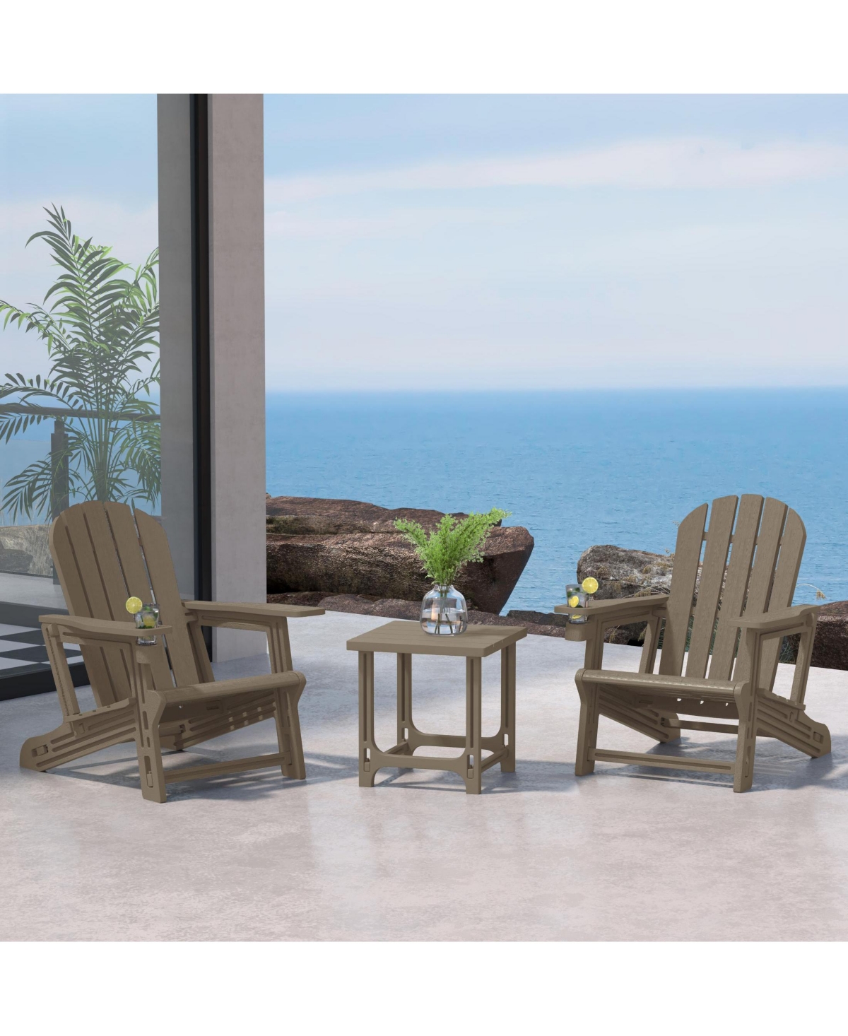 WestinTrends 3-Piece Hdpe Plastic Adirondack Chairs with 18" Square Side Table Patio Set