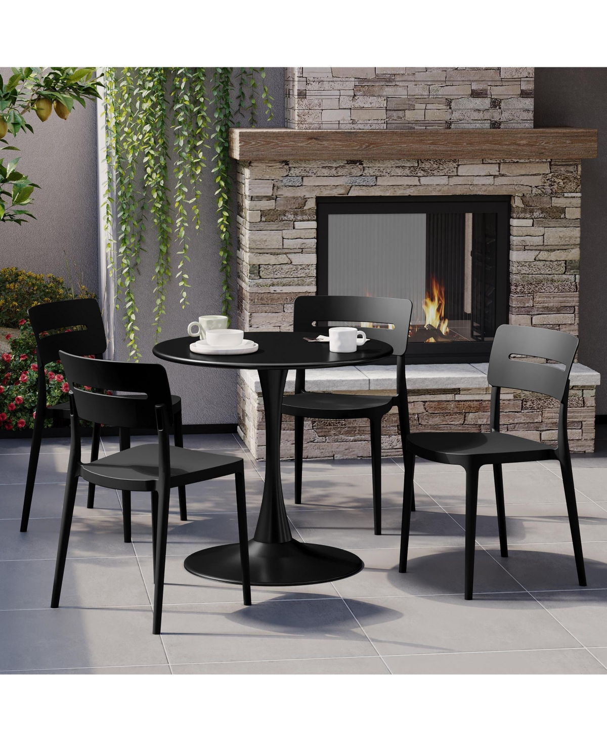 WestinTrends 5-Piece Outdoor Indoor Round Metal Patio Dining Table Set With Stackable Chairs
