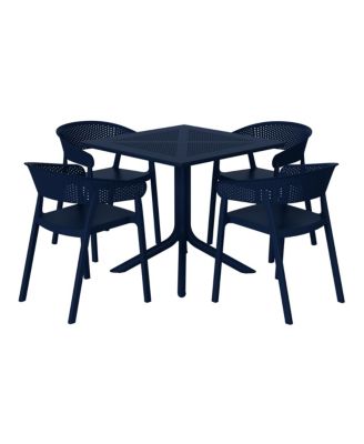 5-Piece Modern Patio Square Dining Table Set with Stackable Patio Dining Chairs