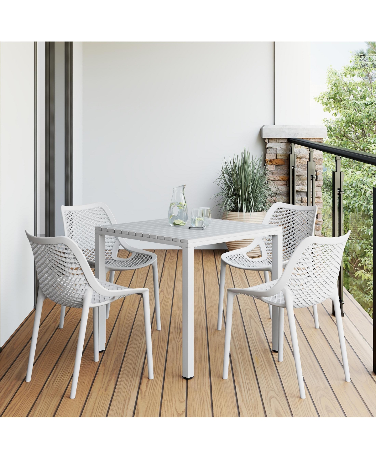 5-Piece Outdoor Patio Metal Frame Dining Table Set with Stackable Patio Dining Chairs