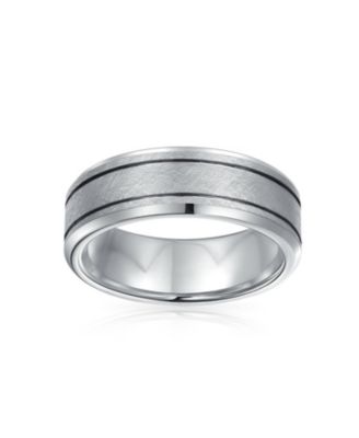 Wide Silver Tone Double Grooved Brushed Matte Titanium Band Ring Comfort Fit