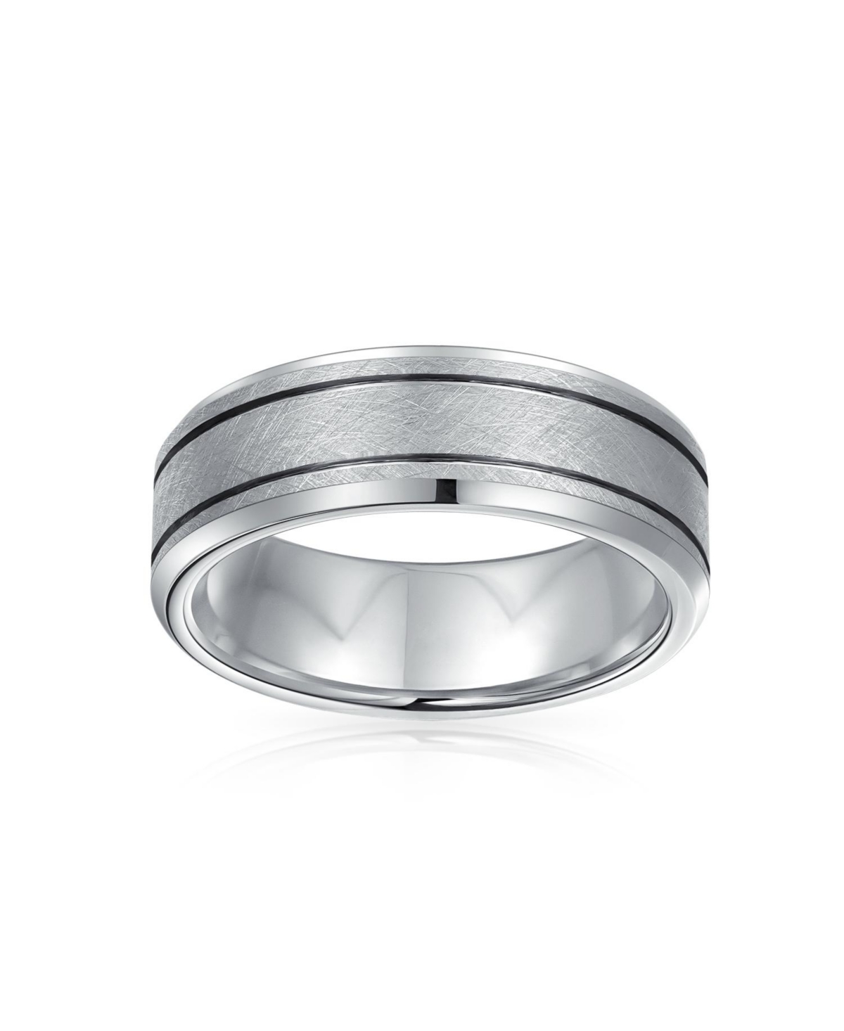 Bling Jewelry Wide Silver Tone Double Grooved Brushed Matte Titanium Band Ring Comfort Fit