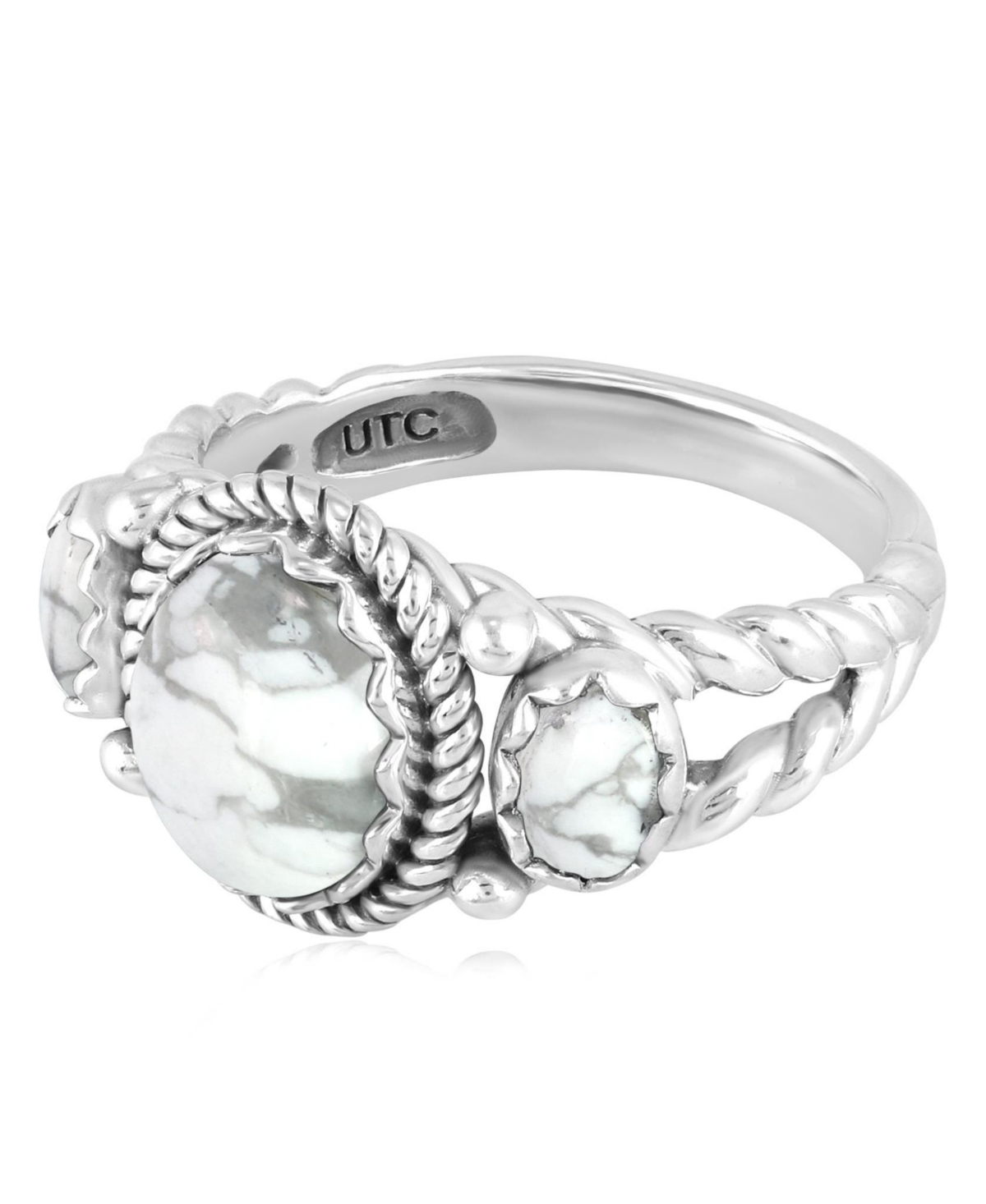 American West Jewelry Sterling Silver White Howlite 3-Stone Ring