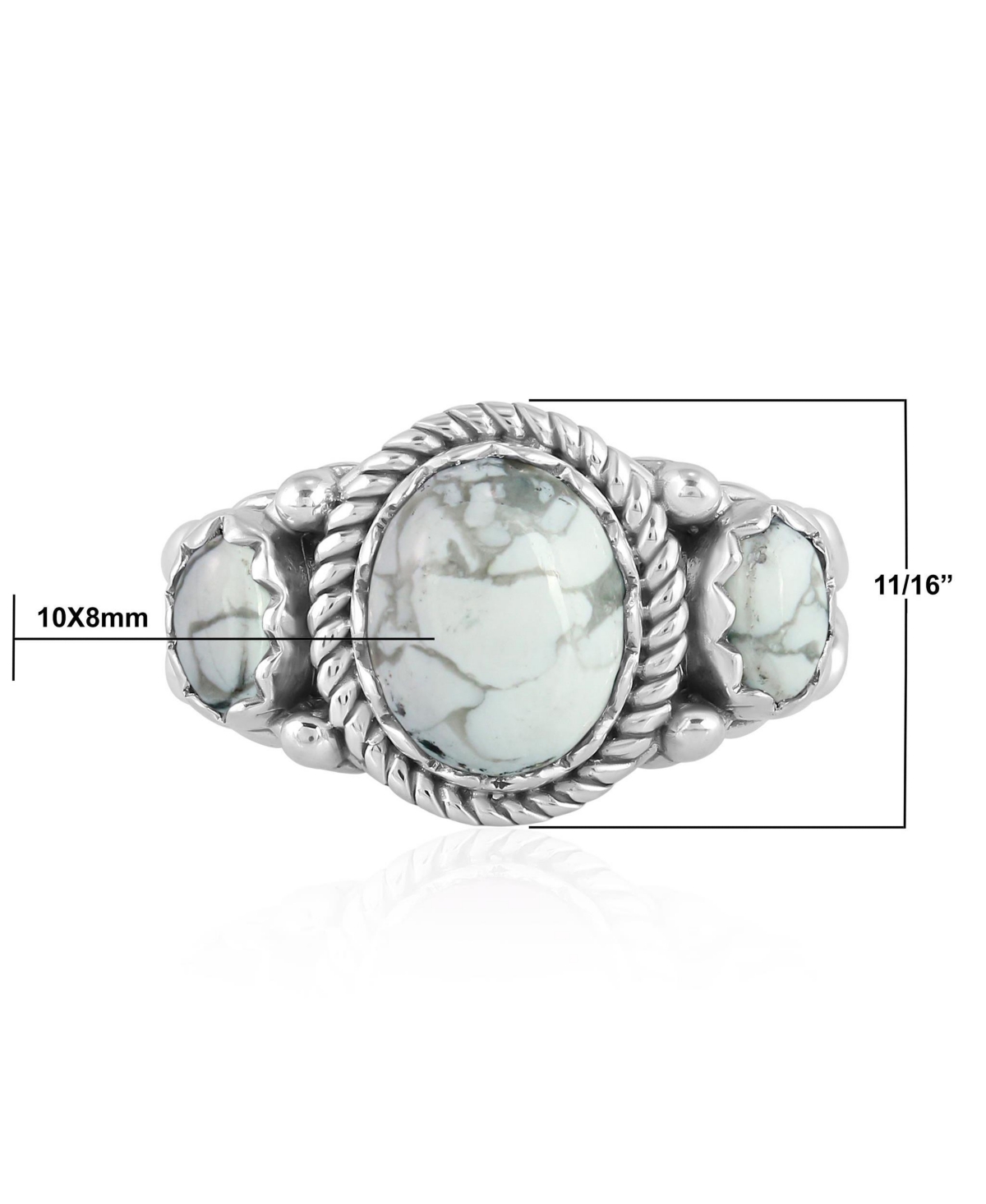 American West Jewelry Sterling Silver White Howlite 3-Stone Ring