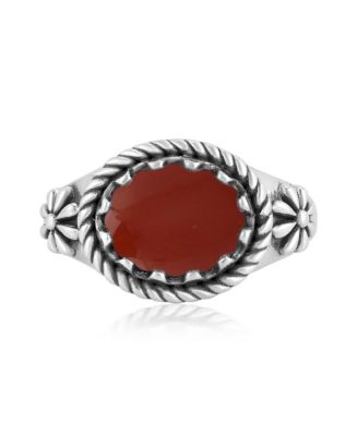 Sterling Silver Red Jasper East West Ring, Size 5 to 11