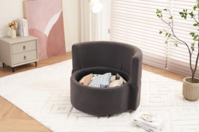 Cozy Swivel Accent Chair with Storage and Throw Pillows