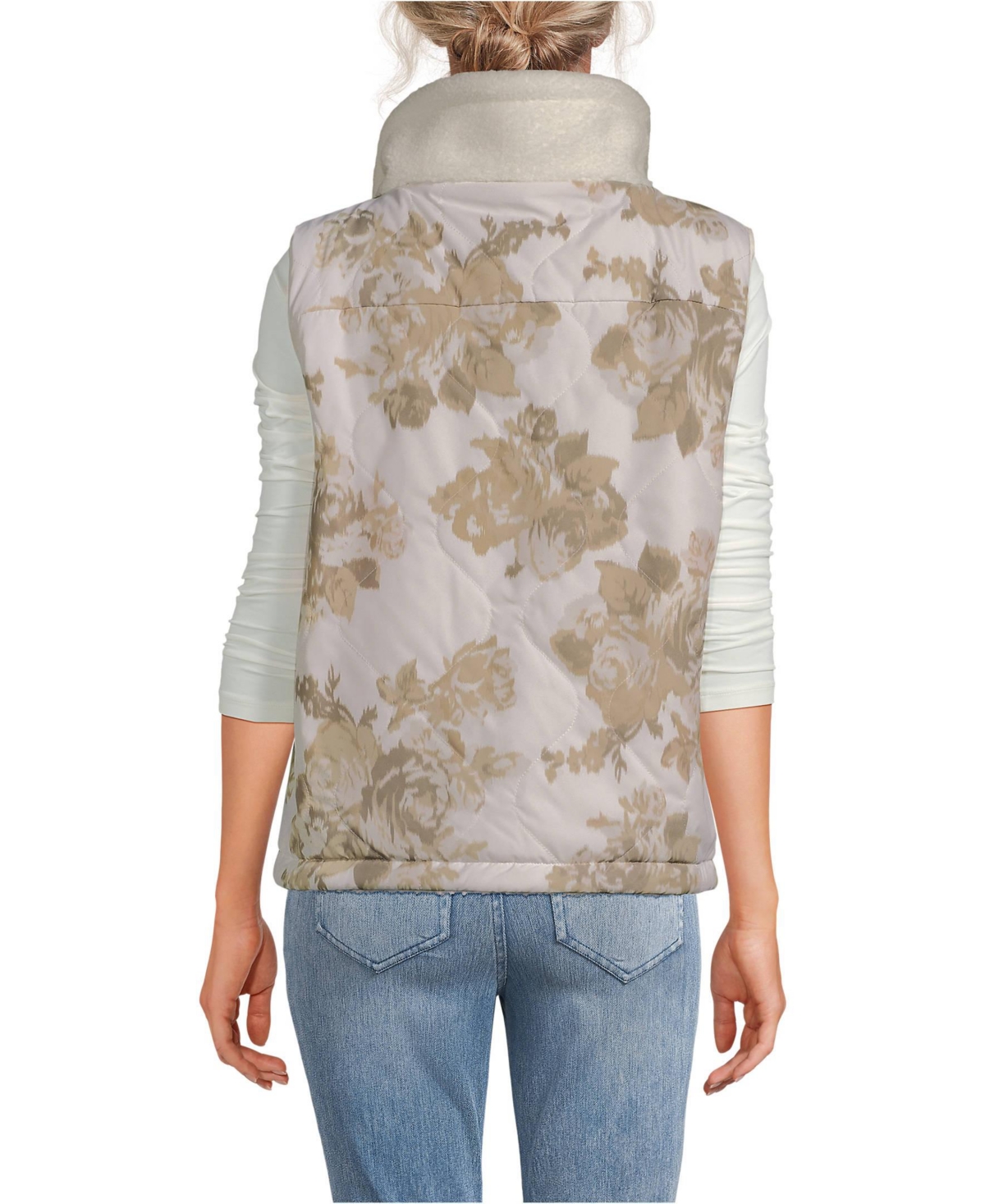 Lands' End Women's High Pile Fleece Reversible Mixed Media Vest