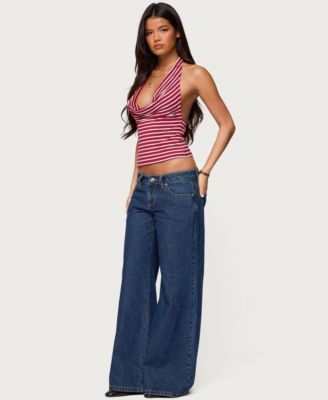 Women's Striped Cowl Neck Halter Top