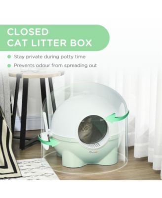 Large Hooded Cat Litter Box with Lid - Includes Scoop, Leak-Proof Sand Pedal & Top Carry Handle, Light Green