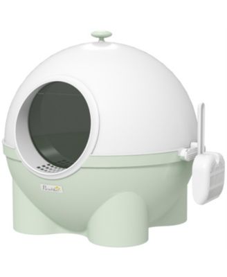 Large Hooded Cat Litter Box with Lid - Includes Scoop, Leak-Proof Sand Pedal & Top Carry Handle, Light Green
