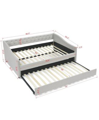 Upholstered Daybed with Trundle, Beige (80.5"x55.5"x27.5