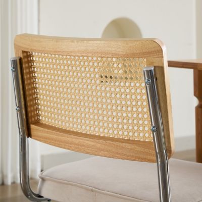 Rattan and Velvet Upholstered Office Chair with Steel Frame