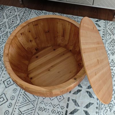 Retro Barrel Coffee Table with Storage, Solid Wood and MDF