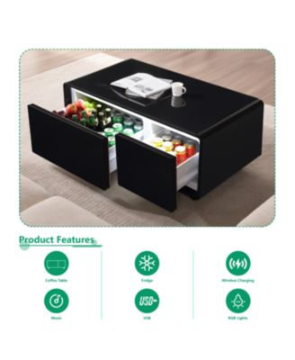 Modern Smart Coffee Table with Fridge, Bluetooth, Wireless Charging