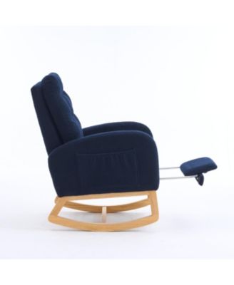 Navy Blue Rocking Chair with Footrest & Pocket