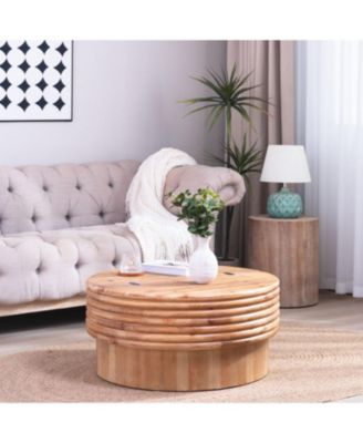 Round Lift-Top Coffee Table - Hidden Storage Natural Finish