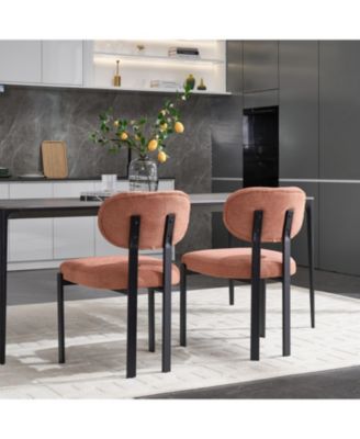 Boucle Dining Chairs Set of 2 Black Metal Legs