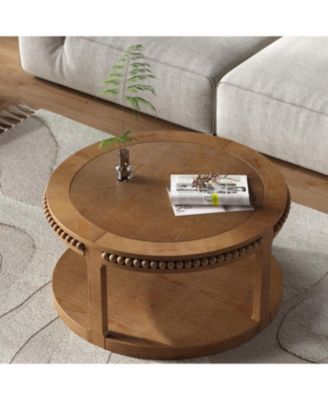 31.5" Round Wood Coffee Table - Two-Tier, Sturdy Legs