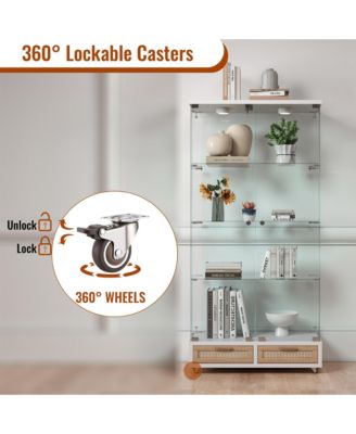 Streamdale Modern Glass Display Cabinet w/ Drawers & LED Lights