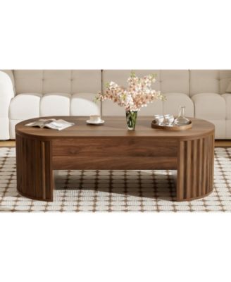 47.2" Lift Top Coffee Table w/ Hidden Compartment, Modern Oval Table