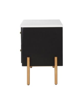 Modern Black Nightstand with Fluted Drawers & Gold Accents