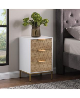 White & Natural Mid-Century Nightstand with Gold Accents