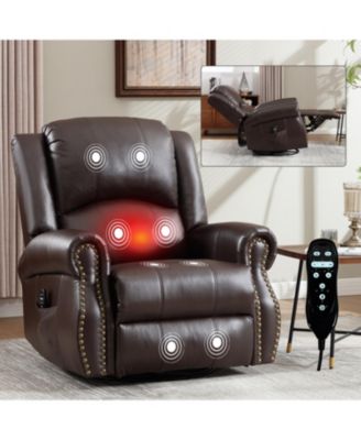 Streamdale Heat Massage Rocker Recliner Chair, Swivel Fabric, Brown