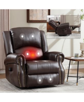 Streamdale Heat Massage Rocker Recliner Chair, Swivel Fabric, Brown