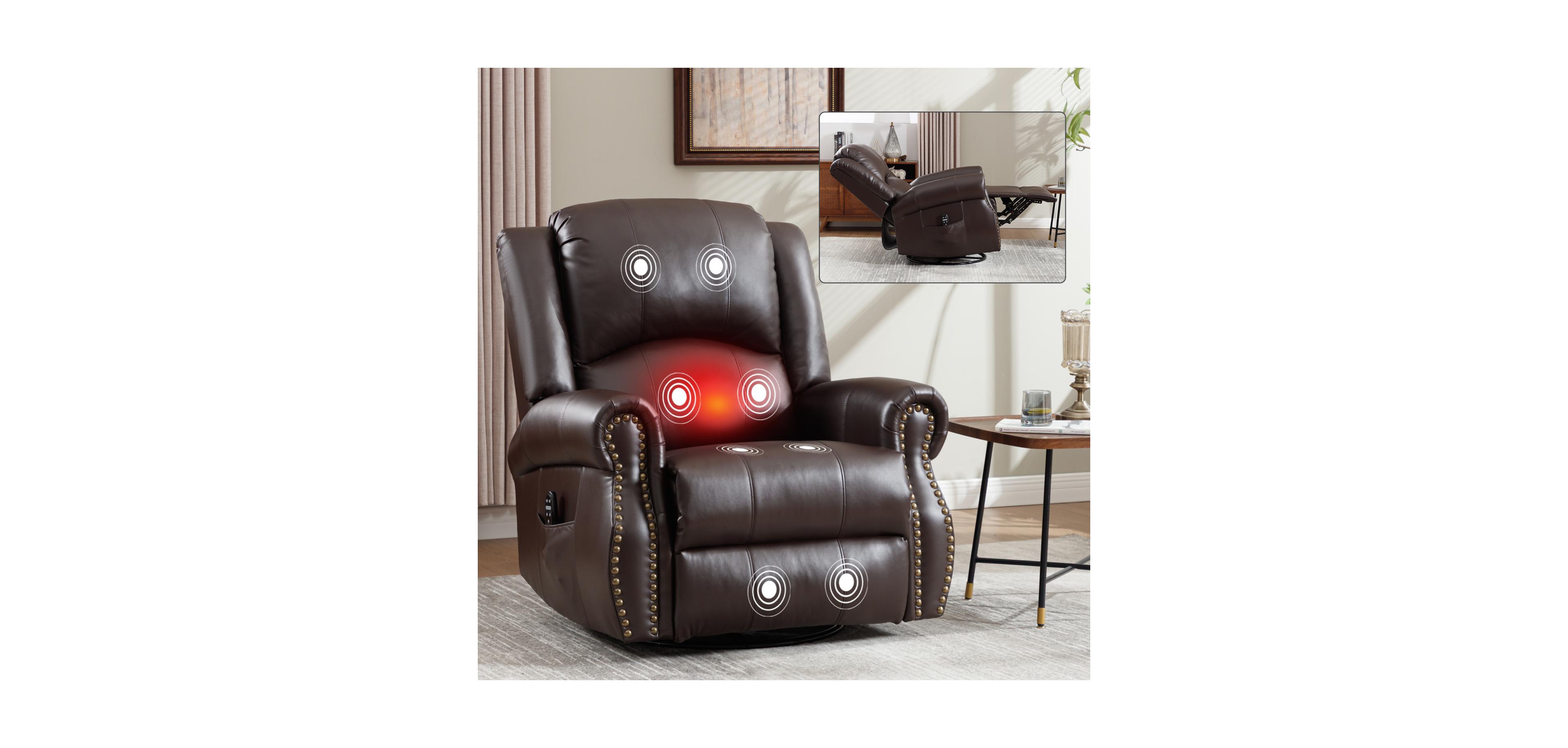 Streamdale Furniture Streamdale Heat Massage Rocker Recliner Chair, Swivel Fabric, Brown