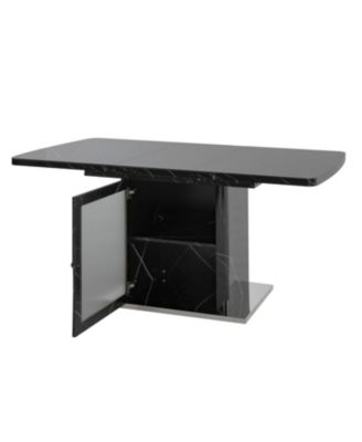 Modern Extendable Black Marble Dining Table with Storage