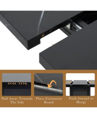 Modern Extendable Black Marble Dining Table with Storage