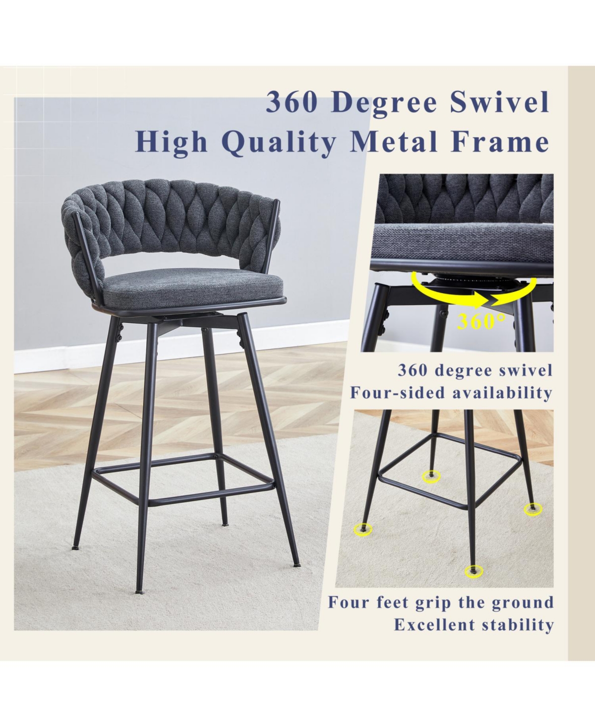Streamdale Furniture Swivel Bar Stools Linen Seats 300lb Capacity