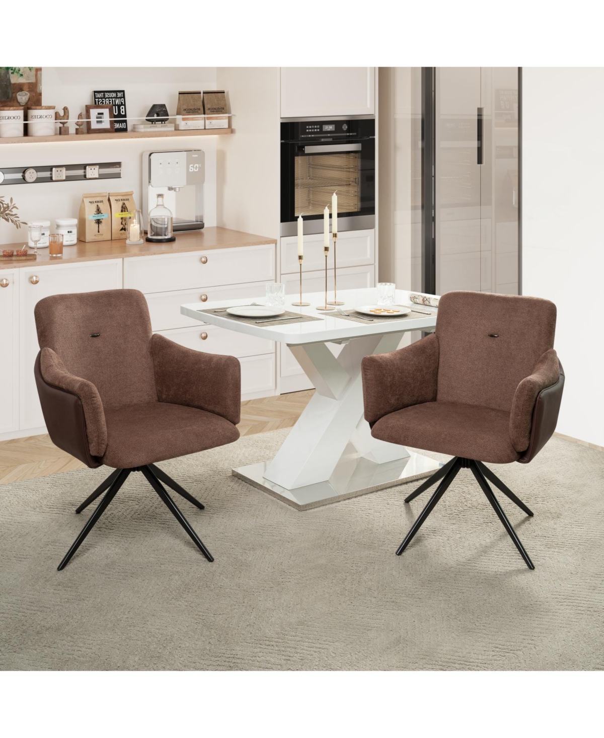 Streamdale Furniture Swivel Upholstered Chairs with Metal Base (Dark Brown)
