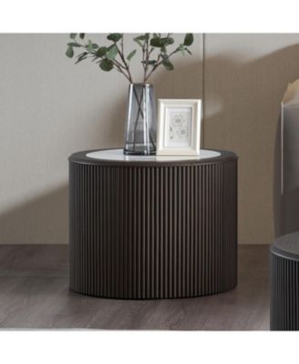 Marble Coffee Table - Round End Table - Dark Brown