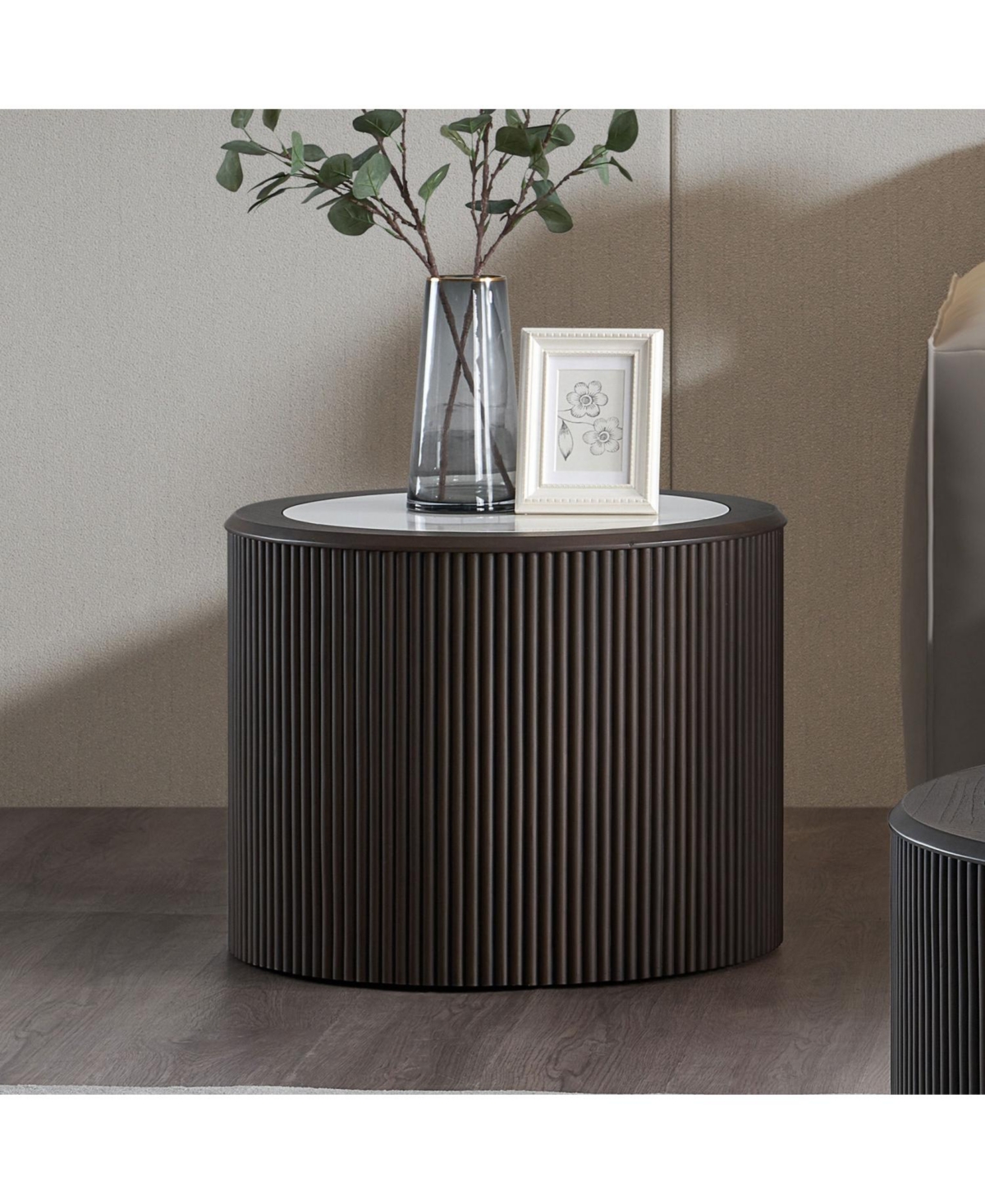 Streamdale Furniture Marble Coffee Table - Round End Table - Dark Brown