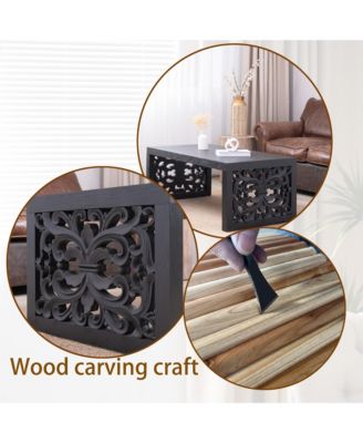 Carved Wood Coffee Table - Ornate Side Panels