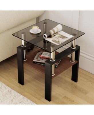 2 Modern Glass Tea/Coffee Tables, Gray/Black