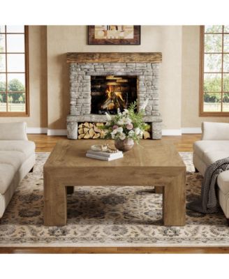 39.4-Inch Square Coffee Table for Living Room, Farmhouse All MDF Accent Center Cocktail Table