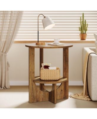 Round End Table with Storage, 2-Tier Tall Side Table for Living Room, Bedroom & Small Spaces