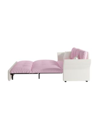  Queen Pull Out Sofa Bed, 3-in-1 Convertible Sleeper, Tufted Velvet Loveseat, Pink