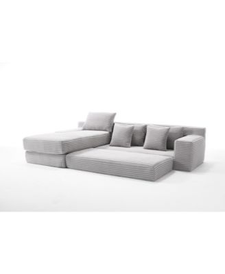 L-Shaped Corduroy Sectional Sofa Bed - Light Gray