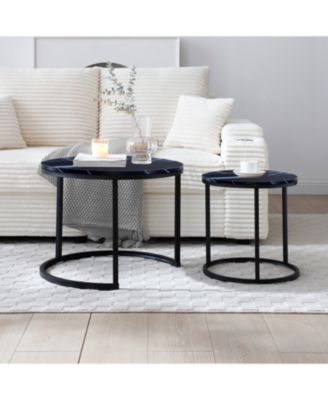 Nesting Coffee Tables - Black Top Marble Pattern
