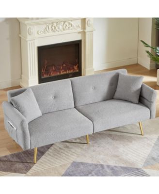 Teddy Upholstered Loveseat Sofa Bed with Adjustable Back - Grey