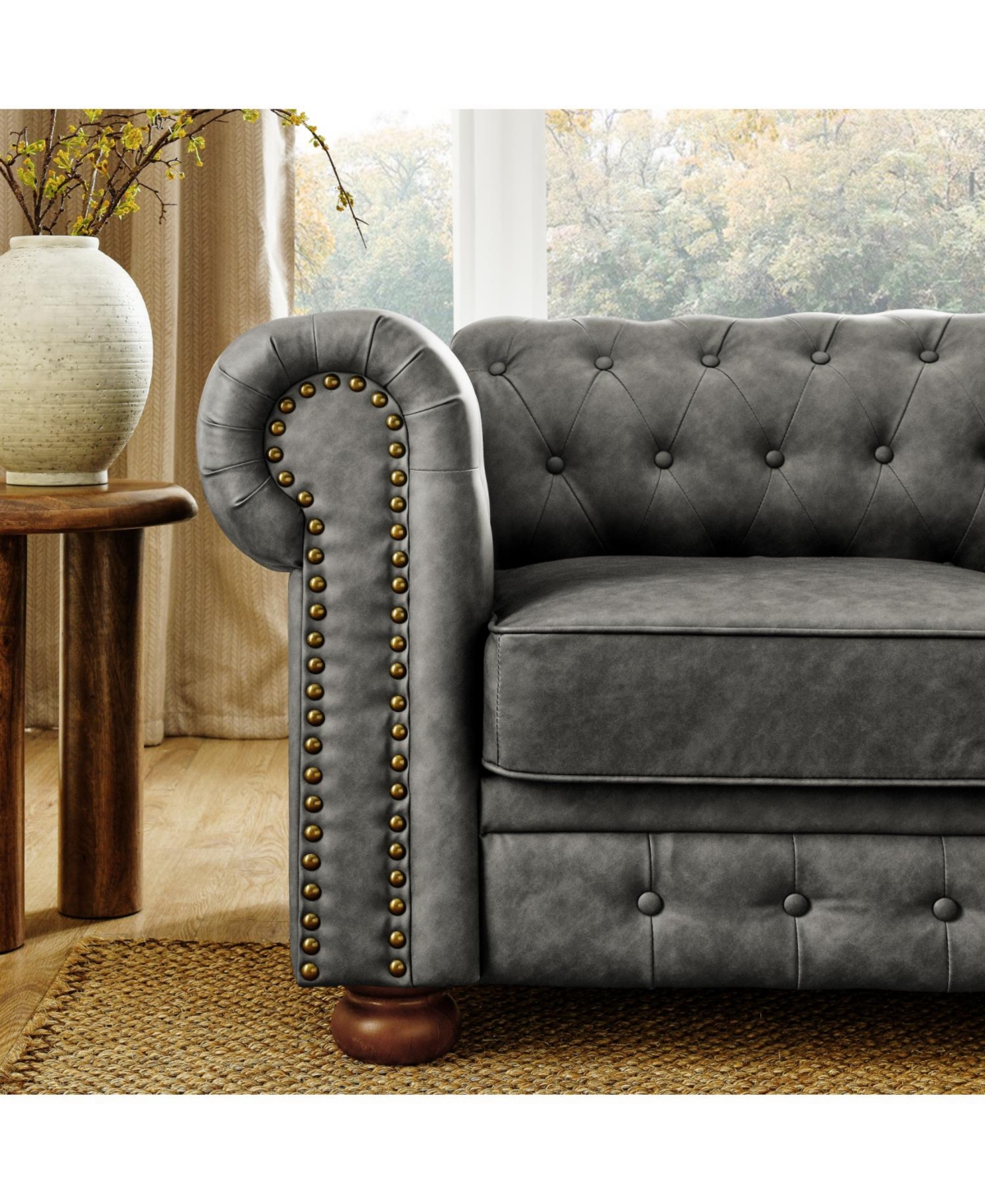 Streamdale Furniture Chesterfield Tufted Sofa 3-Seater Nailhead Trim