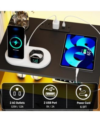 Charging Nightstand with LED & Fabric Drawers