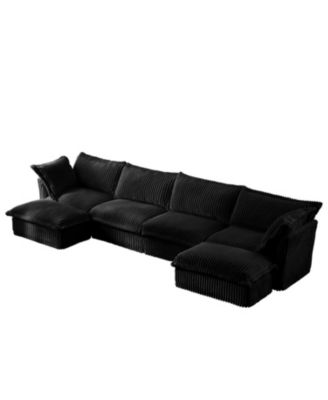 Slipcovered U Shape Sectional Sofa - Black Corduroy